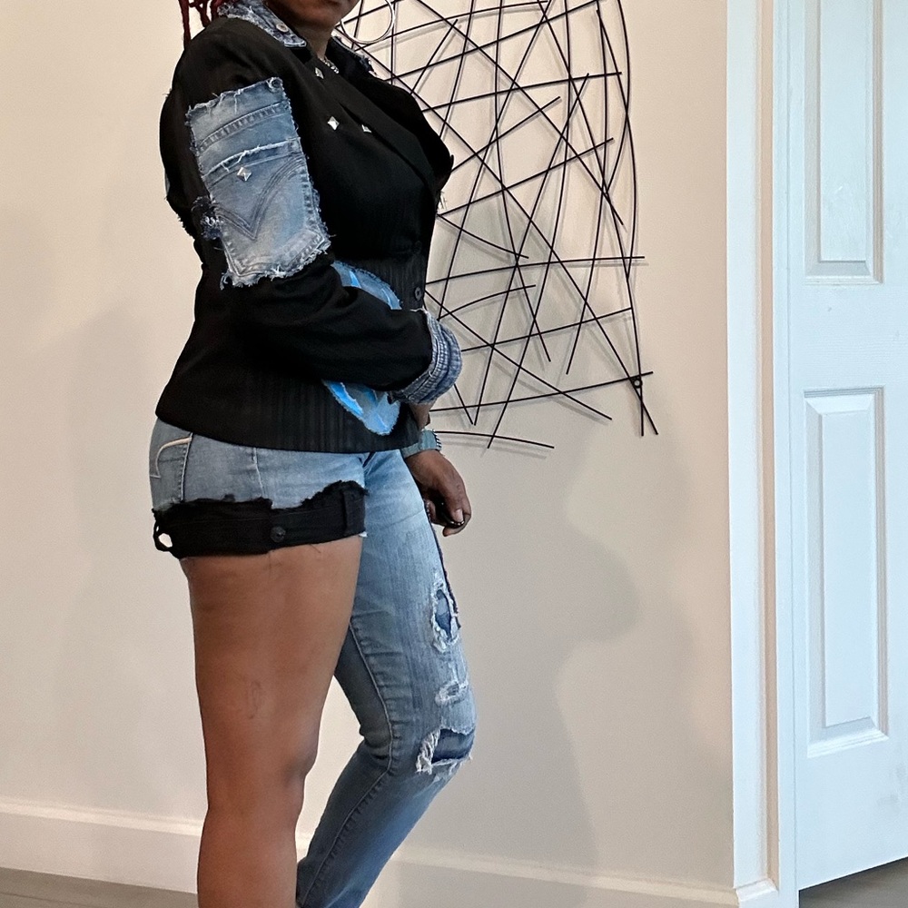 Custom Unique Denim Patchwork Jacket And Shorts S… - image 5